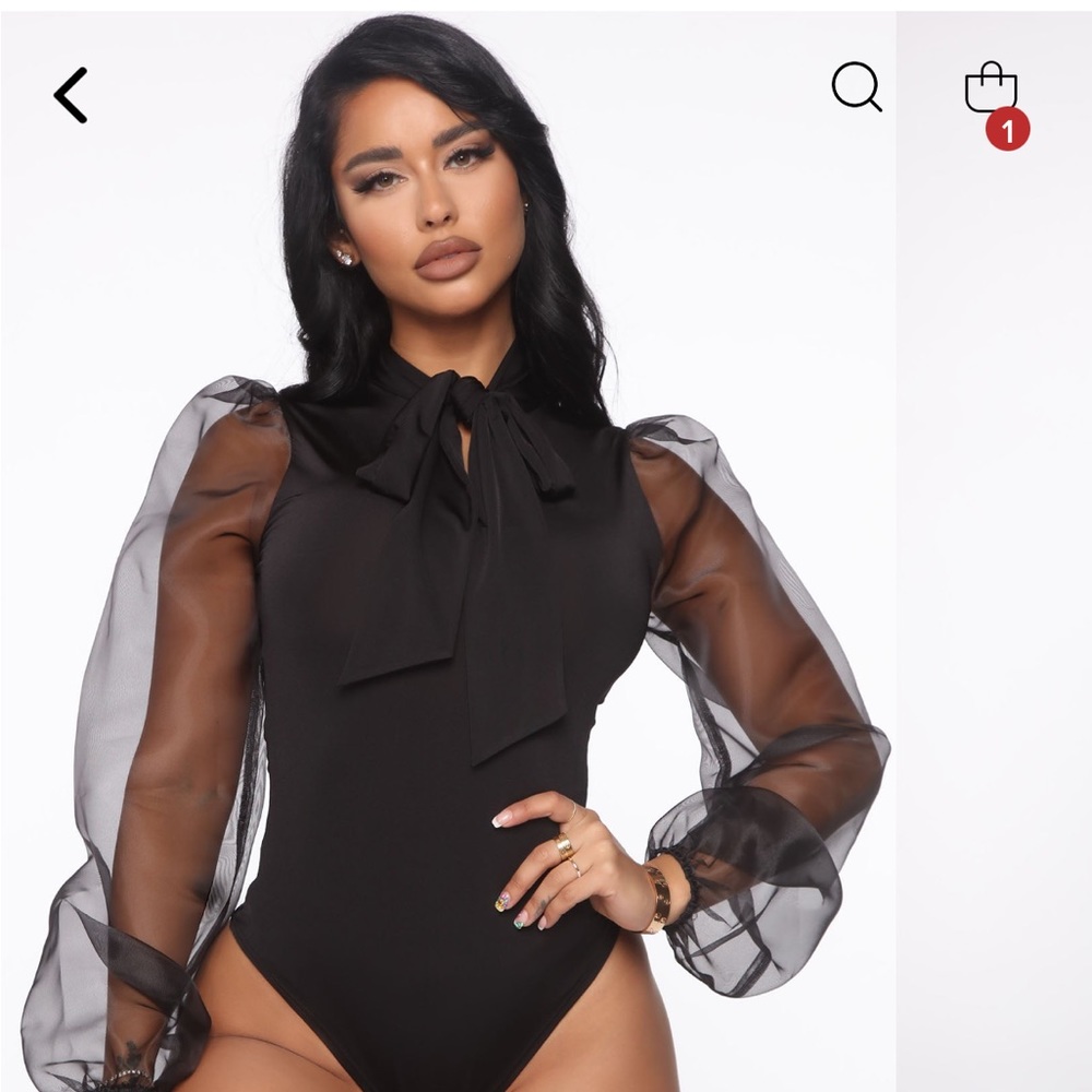 Fashion Nova Bodysuit Mesh Sheer Sleeves